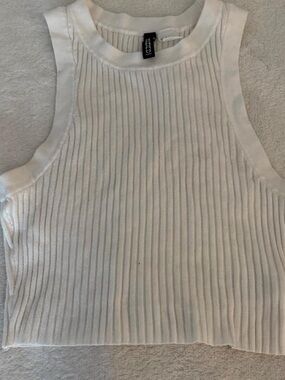 H&M White Ribbed High-Neck Tank Top